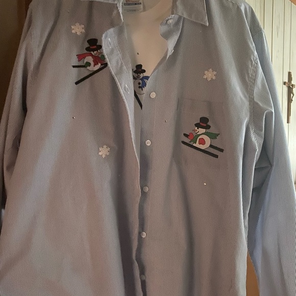 Snowman Button down long sleeve shirt with matching t shirt…. - Picture 1 of 1